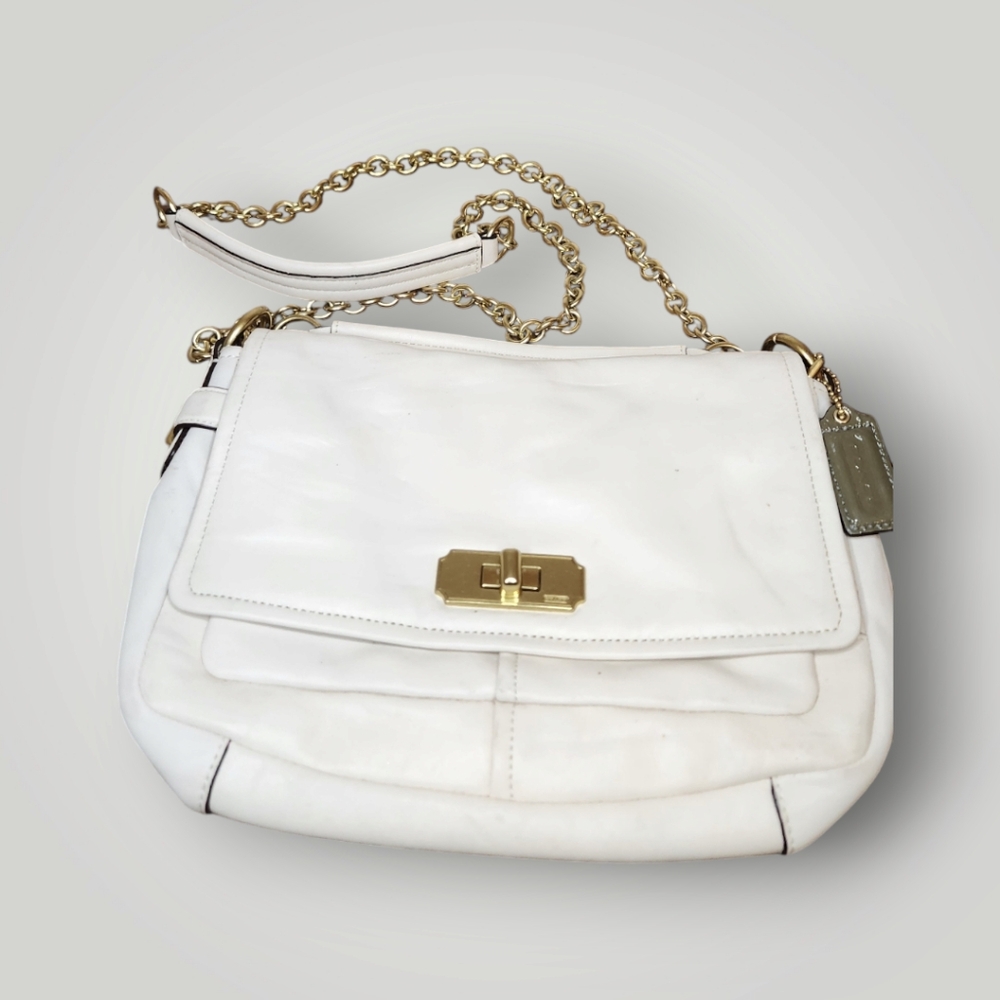 Coach White Shoulder Bag with Gold Accents